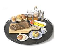 Oroyutor 18" Oak Wooden Lazy Susan Turntable for Dining Table, Large Round Lazy Susans Organizer for Kitchen Countertop, Tabletop 360°Rotating Tray for Spice Organization and Storage Black Home Decor
