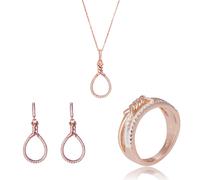 Orphelia 'Aava' Womens 925 Sterling Silver Set: Necklace + Earrings + Ring - Rose SET-7421 - Size R 1/2