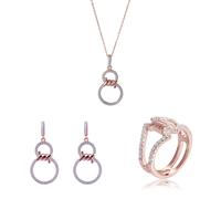 Orphelia 'Aavia' Womens 925 Sterling Silver Set: Necklace + Earrings + Ring - Rose SET-7422 - Size R 1/2