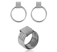 Orphelia 'Eleanor' Womens 925 Sterling Silver Set: Earrings + Ring - SET-7417 - Size Q