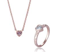 Orphelia 'Nora' Womens 925 Sterling Silver Set: Necklace + Ring - Rose SET-7435 - Size K