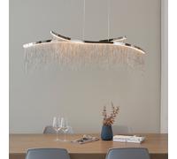 Luminosa Lighting Luminosa Orphelia Led Curve Twin Bar Pendant Light Fine Silver Chain Waterfall Effect Polished Chrome, Warm White