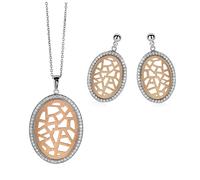 Orphelia Womens 925 Sterling Silver Set: Chain-Pendant + Earrings - Silver/Rose SET-064 - Silver & Rose Gold - One Size