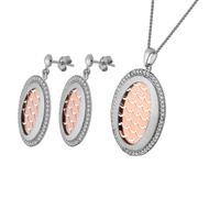 Orphelia Womens 925 Sterling Silver Set: Chain-Pendant + Earrings - Silver/Rose SET-065 - Silver & Rose Gold - One Size