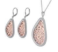 Orphelia Womens 925 Sterling Silver Set: Chain-Pendant + Earrings - Silver/Rose SET-068 - Silver & Rose Gold - One Size