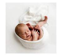 Orraphtstu 3Pcs Newborn Photography Mohair Backdrops Wraps Headbands Set Baby Beanbag Posing Props Stretch Jersey Knit Fabric Photoshoots (Backdrop with Wrap,White)