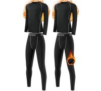 Orrfreer 2 Pack Kids Thermal Base Layer Set Boys Compression Sets Fleece Lined Long Sleeve Top & Bottom for Ski Sport Football Basketball Black/Black M