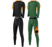 Orrfreer 2 Pack Kids Thermal Base Layer Set Boys Compression Sets Fleece Lined Long Sleeve Top & Bottom for Ski Sport Football Basketball Black/Dark Green XS
