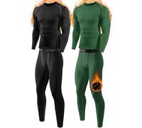 Orrfreer 2 Pack Men’s Thermal Underwear Set Fleece Lined Compression Base Layer For Winter Sports Long Sleeve Top & Long Johns For Men Thermal, Skiing, Running, Hiking Black/Dark Green L