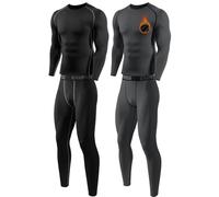 Orrfreer 2 Pack Men’s Thermal Underwear Set Fleece Lined Compression Base Layer For Winter Sports Long Sleeve Top & Long Johns For Men Thermal, Skiing, Running, Hiking Black/Charcoal L