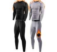 Orrfreer 2 Pack Men’s Thermal Underwear Set Fleece Lined Compression Base Layer For Winter Sports Long Sleeve Top & Long Johns For Men Thermal, Skiing, Running, Hiking Black/Grey L