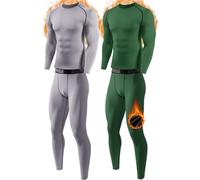 Orrfreer 2 Pack Men’s Thermal Underwear Set Fleece Lined Compression Base Layer For Winter Sports Long Sleeve Top & Long Johns For Men Thermal, Skiing, Running, Hiking Grey/Dark Green M