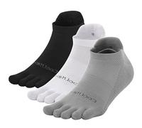OrrinSports Toe Socks for Men Women Coolmax Cushioned Five Finger Socks 3 Pairs Athletic Breathable Running Socks, Black/White/Grey-ankle-3 Pairs, Medium
