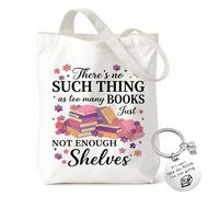 Orsefeliy Book Canvas Tote Bag with Metal Keyring, Matching Book Lovers Gifts, Not Enough Shelves Shoulder Bag & Charm, Reusable Shopping Bags, Bookish Gifts for Librarian, Teacher and Reading Lover