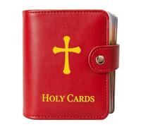 Orsefeliy Catholic Prayer Card Holder with 54 Cards, Leather Holy Cards Holder with Snap Closure, Pocket Prayer Card Organizer for Medals, Tokens and Memorial Cards, Religious Gifts for Catholics