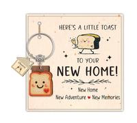 Orsefeliy Cute Toast Keychain with Greeting Card, Housewarming Gifts for New Home, Good Luck Keyring with House-shaped Pendant, New Home Gifts for Coworker Couple Bestie Sister Parents