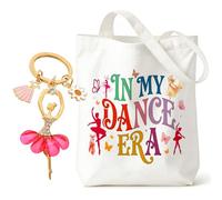 Orsefeliy Dance Canvas Tote Bag with Keyring, In My Dance Era Shoulder Bag & Keychain, Reusable Ballet Shopping Bags, Large Capacity Handbag, Dancer Gift for Girls, Gymnastics Lover and Teacher