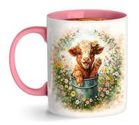 Orsefeliy Highland Cow Mug, Watercolour Flowers Coffee Mug, Cute Ceramic Mugs for Tea, Coffee & Hot Drinks, Cosy Highland Cow Gifts for Cows Lover, Women & Men