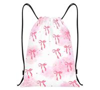 Orsefeliy Pink Bow Drawstring Bags, Waterproof Girls Swimming Bag, Cute Draw String Bag Gym, Large Capacity Bow Backpack, Coquette Sports String Backpack for School, Travel & Picnic