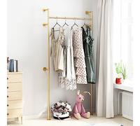 ORSENIGO Industrial Pipe Clothing Rack, Heavy Duty Clothes Rack for Hanging Clothes, Wall Mounted Display Garment Rack for Home Retail Boutique (Single, Gold)