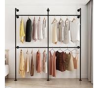 ORSENIGO Industrial Pipe Clothing Rack, Heavy Duty Metal Clothes Rack with Double Rods for Hanging Clothes, Wall Mount Space-Saving Garment Display Rack (Double, Black)