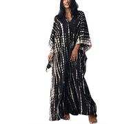 Orshoy Free Size Kaftan for Women Full Length Turkish Caftans Long Beach Cover Up Summer Maxi Dress B-Black/White