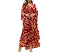 Orshoy Ladies Kaftan Beachwear Bikini Cover Up Maxi Long Summer Dress Kimono Tunic Swimwear Nightdress Gown Robes Red Lines