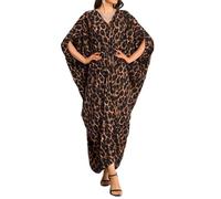 Orshoy Womens Caftan Maxi Kimono Tunic Loungewear Brown Leopard 1