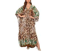 Orshoy Womens Casual Dress Long Beach Bikini Cover Ups Kaftan Swimwear Maxi Kimono Tunic Bohe Loungewear Robes Big Leopard