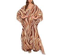 Orshoy Womens Long Sleeve Kaftan Dress Beach Bikini Coverups Maxi Caftan Kimono Tunic Swimwear Loungewear Nightdress Light Brown Zebra