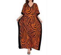 Orshoy Womens Loose Kaftan Beach Dress Bikini Cover Ups Maxi Caftan Bathing Suit Kimono Tunic Swimwear Loungewear Summer Black Orange Zebra