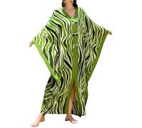 Orshoy Womens Loose Kaftan Dresses Bathing Suit Cover Ups Maxi Kimono Tunic Boho Beach Dresses Loungewear Sarong Robes Green Zebra