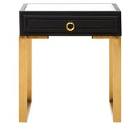 Orsina 1 Drawer Faux Shagreen Side Table, Black Faux Leather Shagreen Texture, Gold Legs And Knocker Style Handle