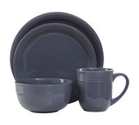 Orsina 16 Piece Dark Blue Stoneware Dinner Set With Horizontal Grooves, Dinnerware With Dinner Plates, Bowls, & Mugs in Grey Orsina Grey