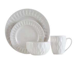 Orsina 16Pc Embossed White Porcelain Dinner Set, 16Pc Dinner Set, Embossed Dinner Set, White Ceramic Dinner Set