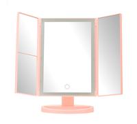 Orsina 180 Degree Rotatable Tri Fold White Table Mirror, TriFold Design Table Mirror, Versatile Small Table Mirror in Pink Orsina Pink