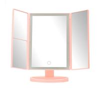 Orsina 180 Degree Rotatable Tri Fold White Table Mirror, Trifold Design Table Mirror, Versatile Small Table Mirror In Pink Pink One Size