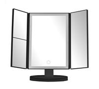 Orsina 180 Degree Rotatable Tri Fold White Table Mirror, TriFold Design Table Mirror, Versatile Small Table Mirror in Black Orsina Black