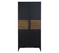 Orsina 2 Door Black Oak Storage Cabinet,wooden Sideboard With Doors,tall Display With Linear Pulls & 5 Shelves