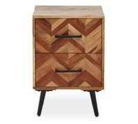 Orsina 2 Drawer Bedside Table In Mango Wood, Modern Nightstand With Black Iron Legs, Wooden Bedside Cabinet