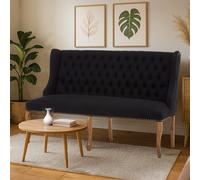 Orsina 2 Seat Black Bench With Cabriole-Style Legs,luxe Dining Bench,spacious Patio Settee,wooden Bench For Bedroom