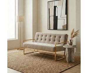 Orsina 2 Seat Mink Velvet Sofa, Button Tufting Sofa, Foam Padded Velvet Upholstery Sofa, Metal Frame Lounge Sofa