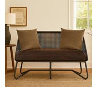 Orsina 2 Seat Sofa With Curved Legs,faux Upholstered Couch With Open Lattice Backrest,two Seater Sofa For Patio