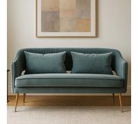 Orsina 2 Seater Dusky Blue Velvet Sofa For Lounge,small Velvet Couch,gold Finished Settee,elegant Office Sofa Seat