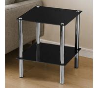 Premier Housewares Black Glass 2 Tier End Table, black