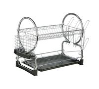 Orsina 2 Tier Dish Drainer With Black Plastic Tray, Chrome Wire Rack With Dual Levels, Removable Drip Tray