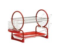 Orsina 2 Tier Dish Drainer With Purple Enamel Frame, Stylish & Durable Rack For Drying Plates, Cups & Cutlery in Red Orsina Red