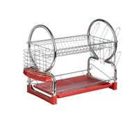 Orsina 2 Tier Dish Drainer With White Plastic Tray, Chrome Rack For Drying Plates, Cups & Cutlery, Removable in Red Orsina Red