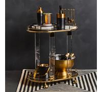 Orsina 2 Tier Gold Metallic Drinks Trolley With Acrylic Support, Mirrored Glass Tray Shelf