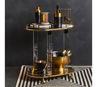 Orsina 2-Tier Gold Metallic Drinks Trolley With Acrylic Support, Mirrored Glass Tray & Tempered Shelf, Serving Cart Orsina Gold